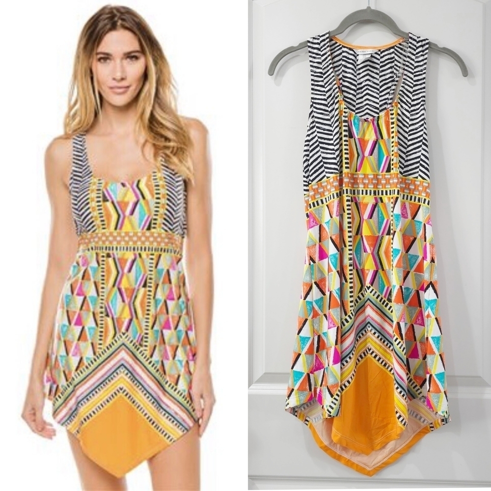 TRINA TURK Multicolor Geometric Pattern Sleeveless Dress, Beach Cover Up, Size S - Picture 1 of 16